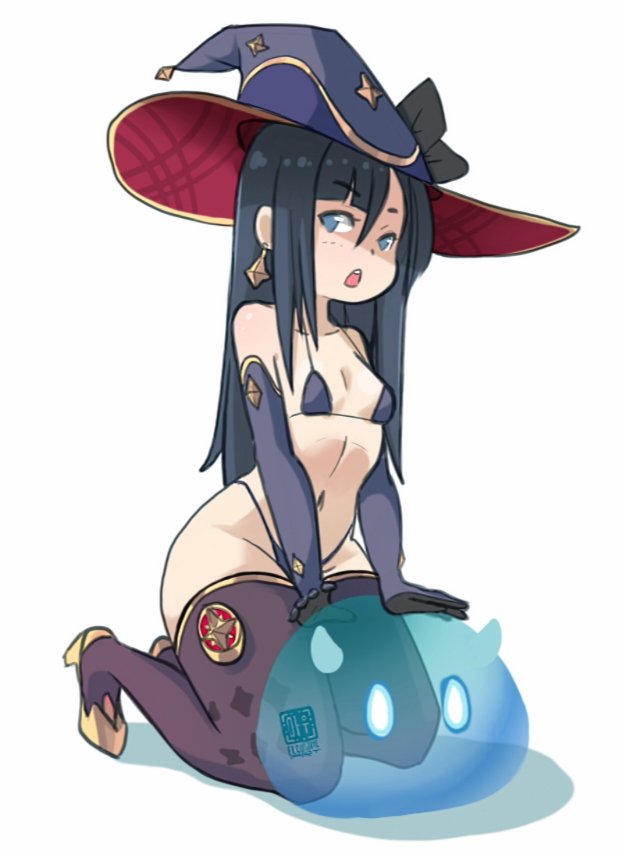 mona, slime, and hydro slime (genshin impact) drawn by elquijotedraws