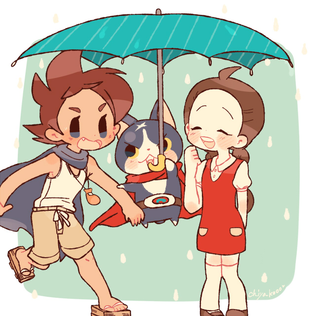fuyunyan, keizou, and amano yukiko (youkai watch and 1 more) drawn by chiyoko_(oman1229)
