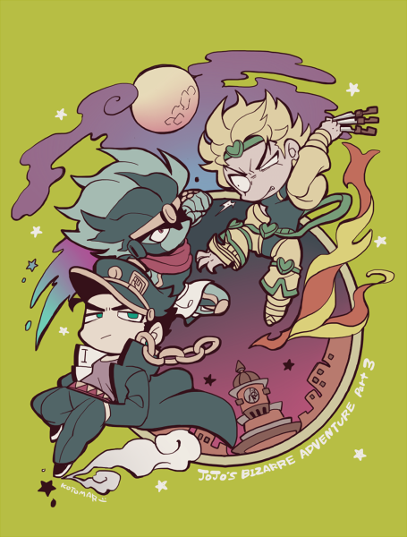 kujo jotaro, dio brando, and star platinum (jojo no kimyou na bouken and 1 more) drawn by kotorai