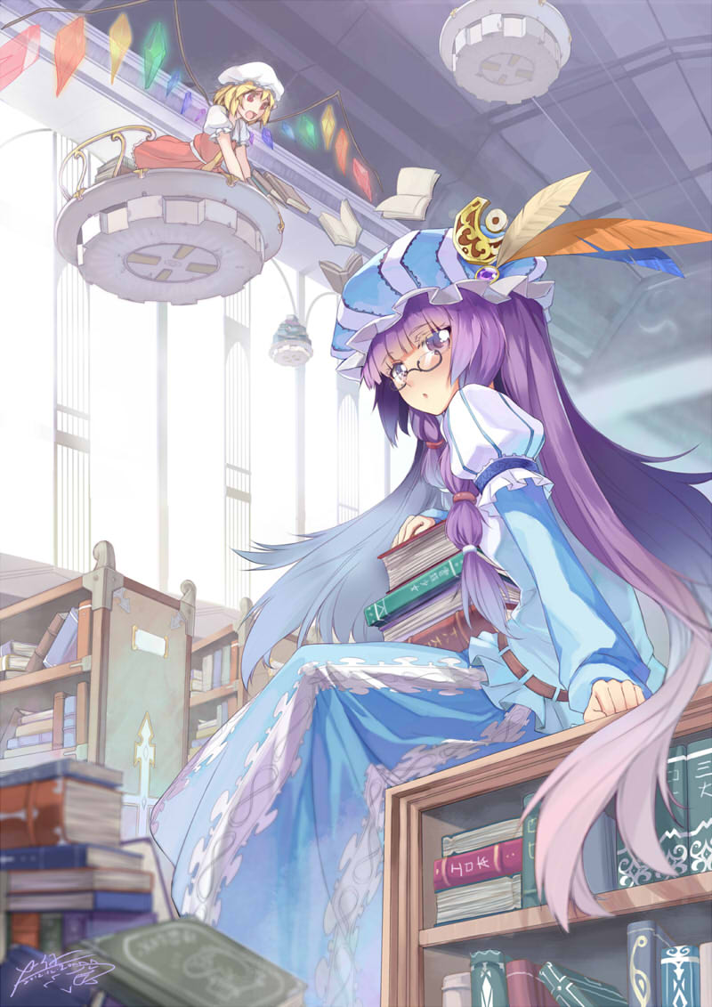 flandre scarlet and patchouli knowledge (touhou) drawn by x-boy