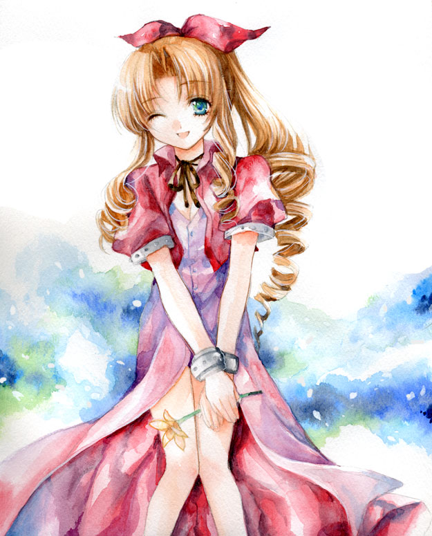 aerith gainsborough (final fantasy and 1 more) drawn by fragran0live