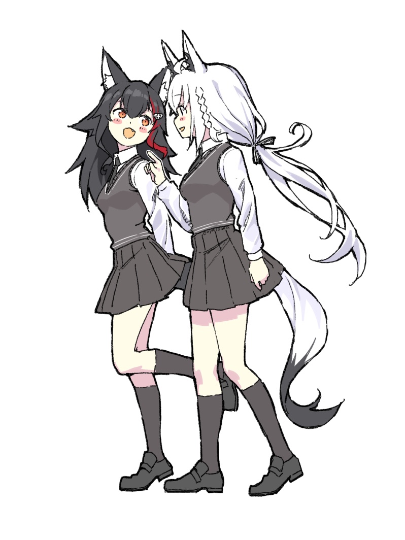 shirakami fubuki and ookami mio (hololive) drawn by ishida_aya