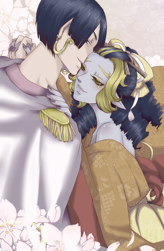 boa hancock and jinbe (one piece) drawn by omaru