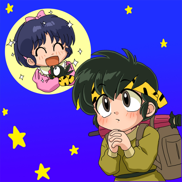 tendou akane, p-chan, and hibiki ryouga (ranma 1/2) drawn by wanta_(futoshi)