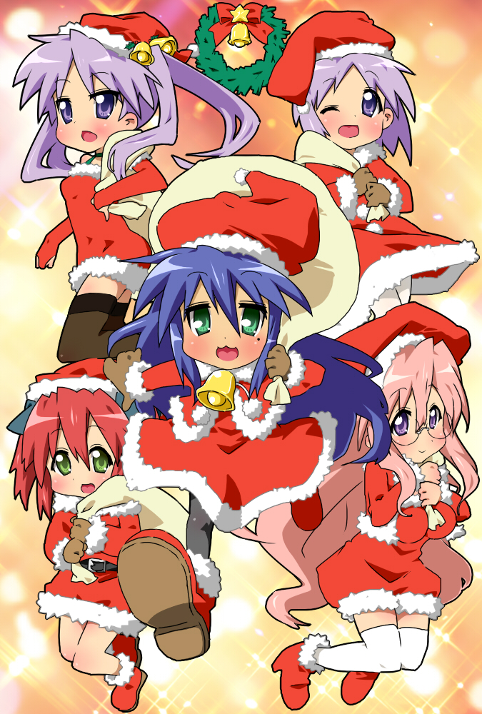 hiiragi kagami, izumi konata, hiiragi tsukasa, takara miyuki, and kobayakawa yutaka (lucky star) drawn by tea_(084630000)
