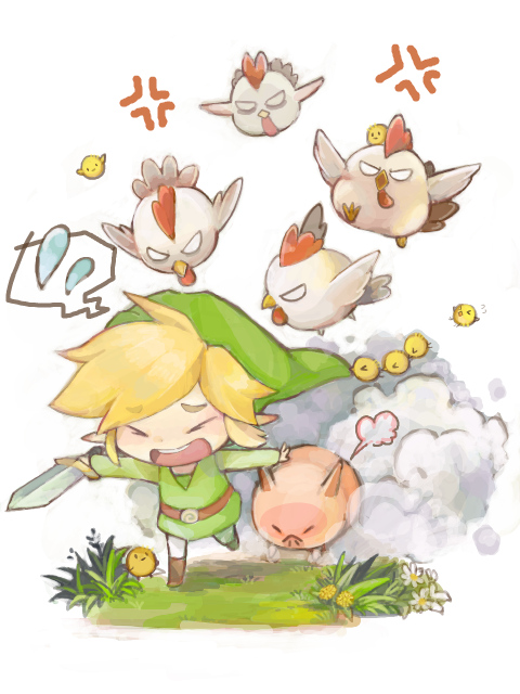 link and cucco (the legend of zelda) drawn by tsumuki