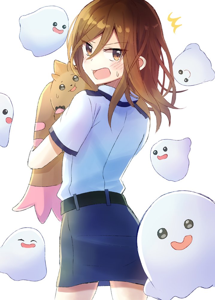 lopmon, poyomon, and date makiko (digimon and 1 more) drawn by mizuki_(lvo0x0ovl)