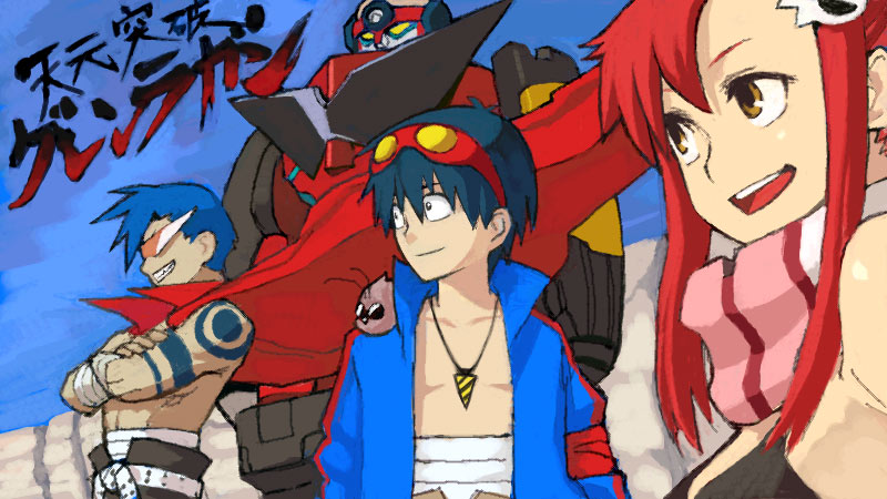 yoko littner, simon, kamina, boota, lagann, and 1 more (tengen toppa gurren lagann) drawn by yu_65026
