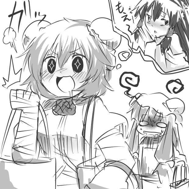 hakurei reimu, patchouli knowledge, and ibaraki kasen (touhou) drawn by rebecca_(keinelove)
