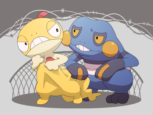 croagunk and scraggy (pokemon) drawn by mutsuri_(schwarzer-hund)
