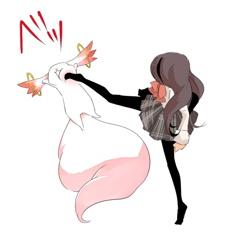 akemi homura and kyubey (mahou shoujo madoka magica) drawn by izusetsu