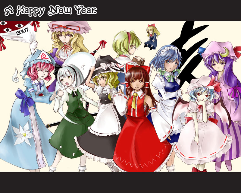 hakurei reimu, kirisame marisa, remilia scarlet, izayoi sakuya, konpaku youmu, and 5 more (touhou) drawn by kanzaki_yuuri