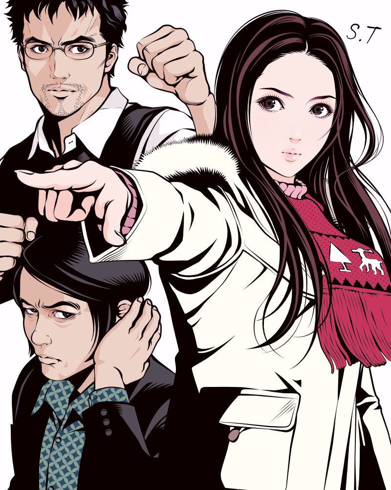 yamada naoko, ueda jirou, and yabe kenzo (trick) drawn by takanashi_shin