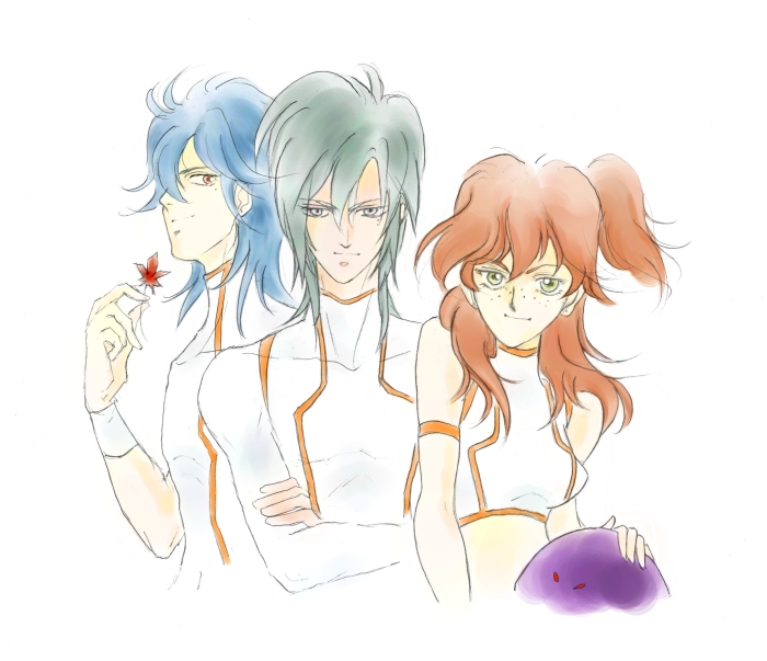 haro, nena trinity, bad haro, michael trinity, and johann trinity (gundam and 1 more)