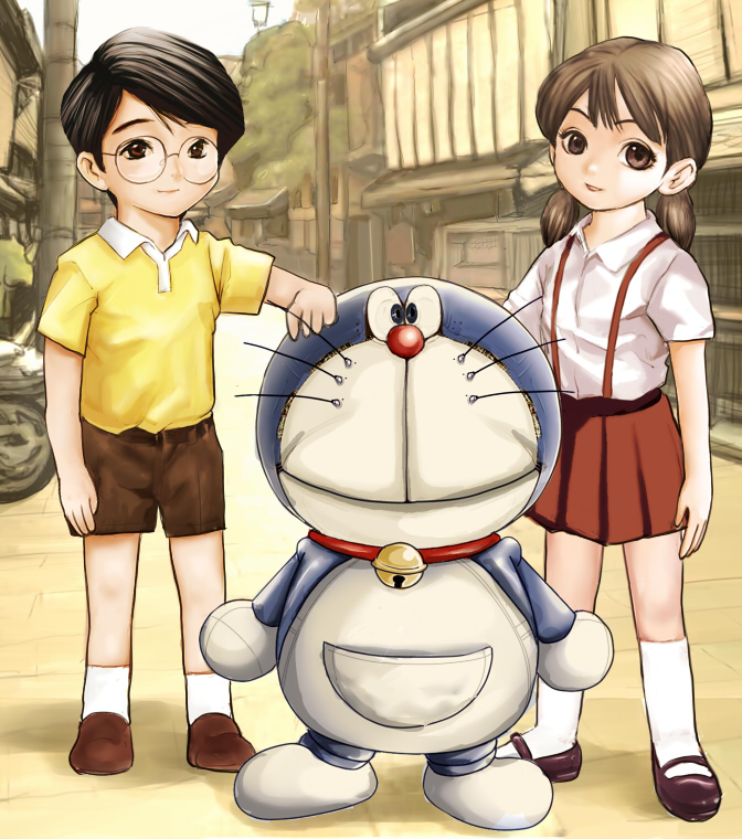 doraemon, minamoto shizuka, and nobi nobita (doraemon) drawn by mougira