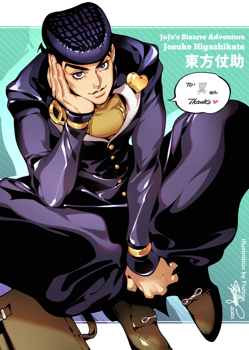 higashikata josuke (jojo no kimyou na bouken and 1 more) drawn by fishine