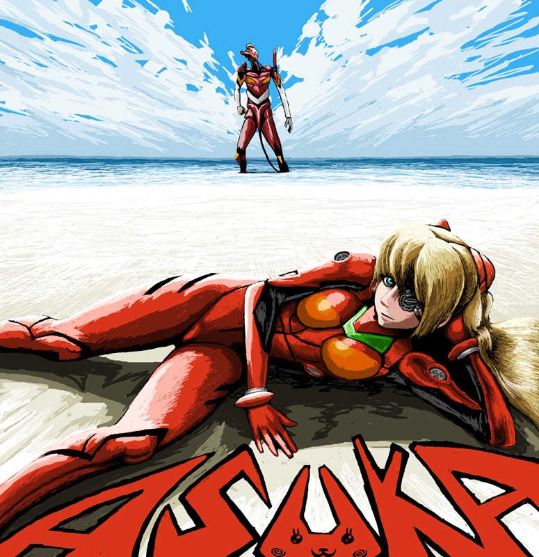 souryuu asuka langley and eva 02 (neon genesis evangelion and 2 more) drawn by rxjx