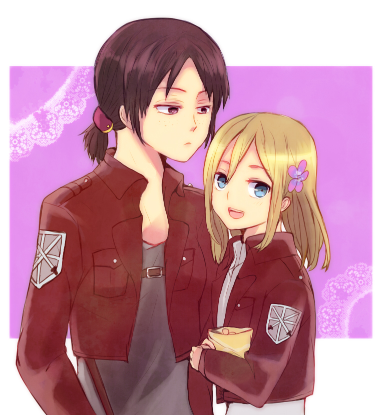 krista lenz and ymir (shingeki no kyojin) drawn by momonkii