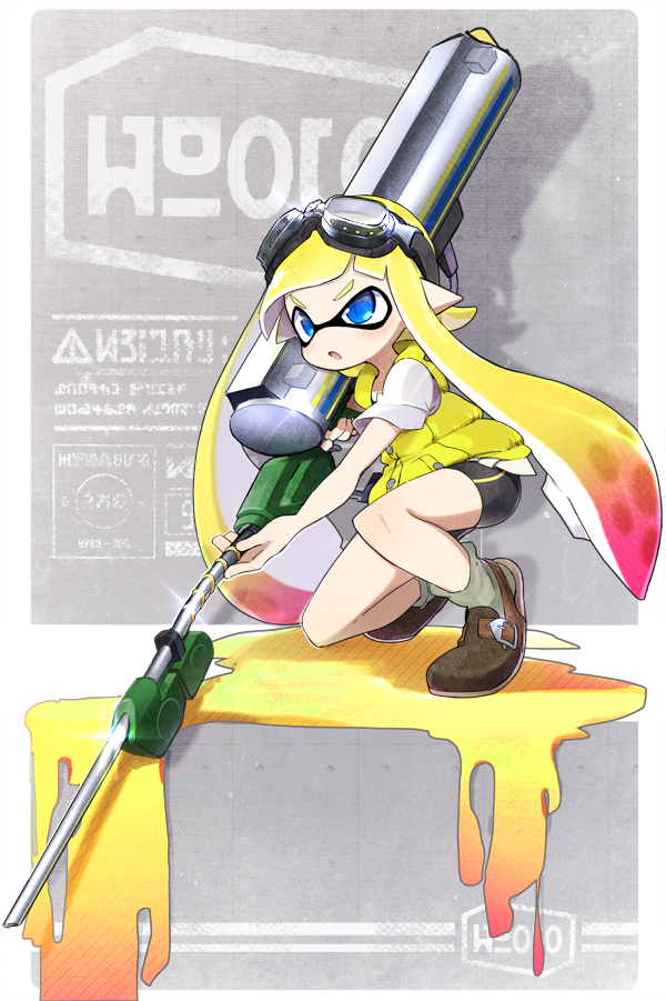 inkling player character and inkling girl (splatoon and 1 more) drawn by ameko-107
