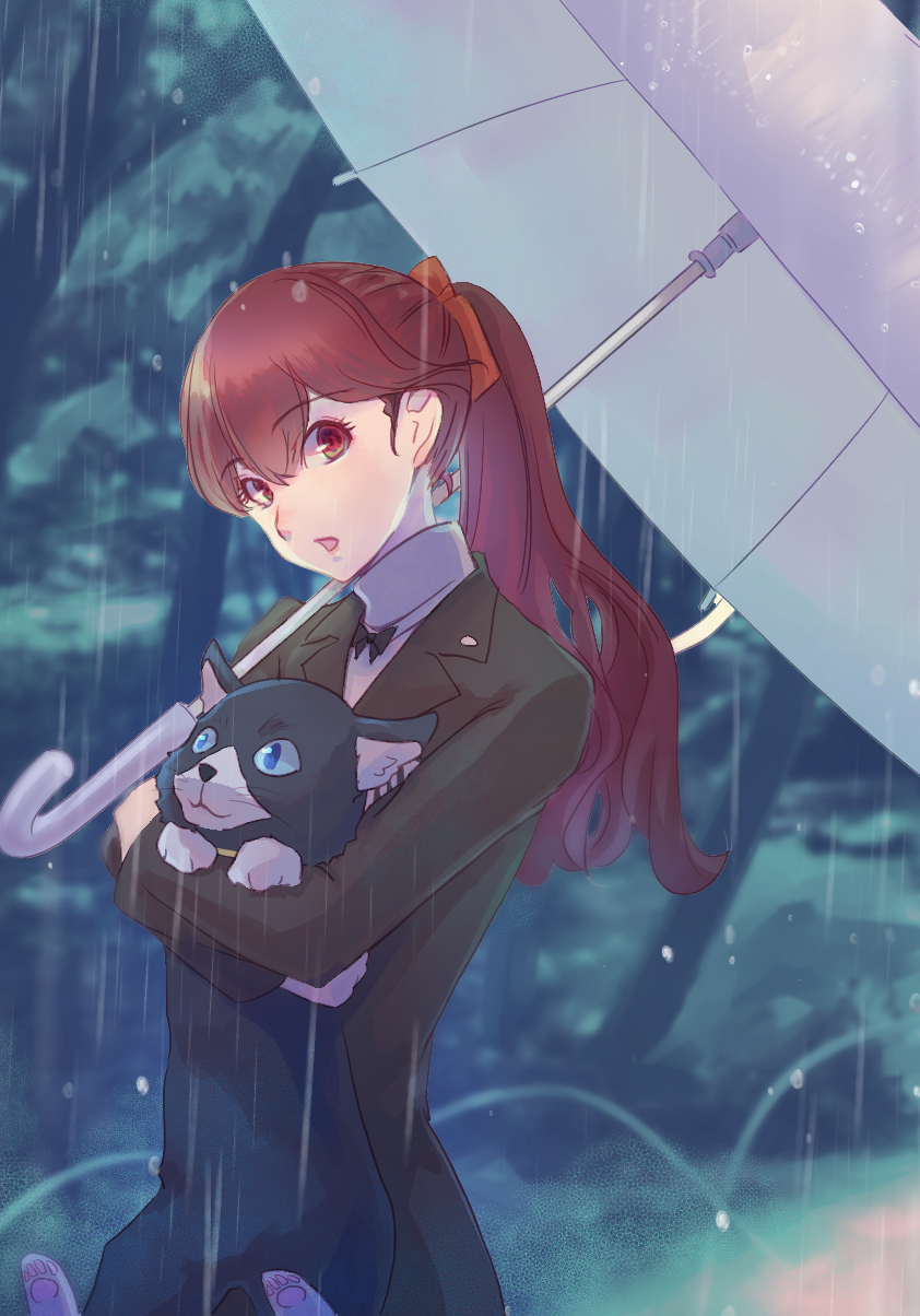 yoshizawa kasumi and morgana (persona and 2 more) drawn by riou_(pooh920)