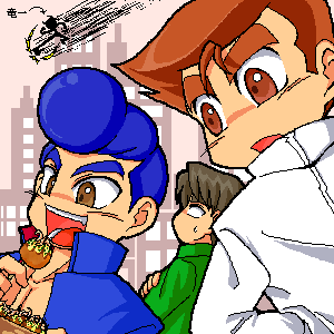 kunio-kun, riki, and gouda (kunio-kun series) drawn by hutagoneko