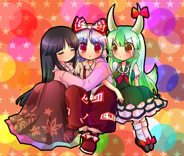 fujiwara no mokou, kamishirasawa keine, houraisan kaguya, and ex-keine (touhou) drawn by sakurano