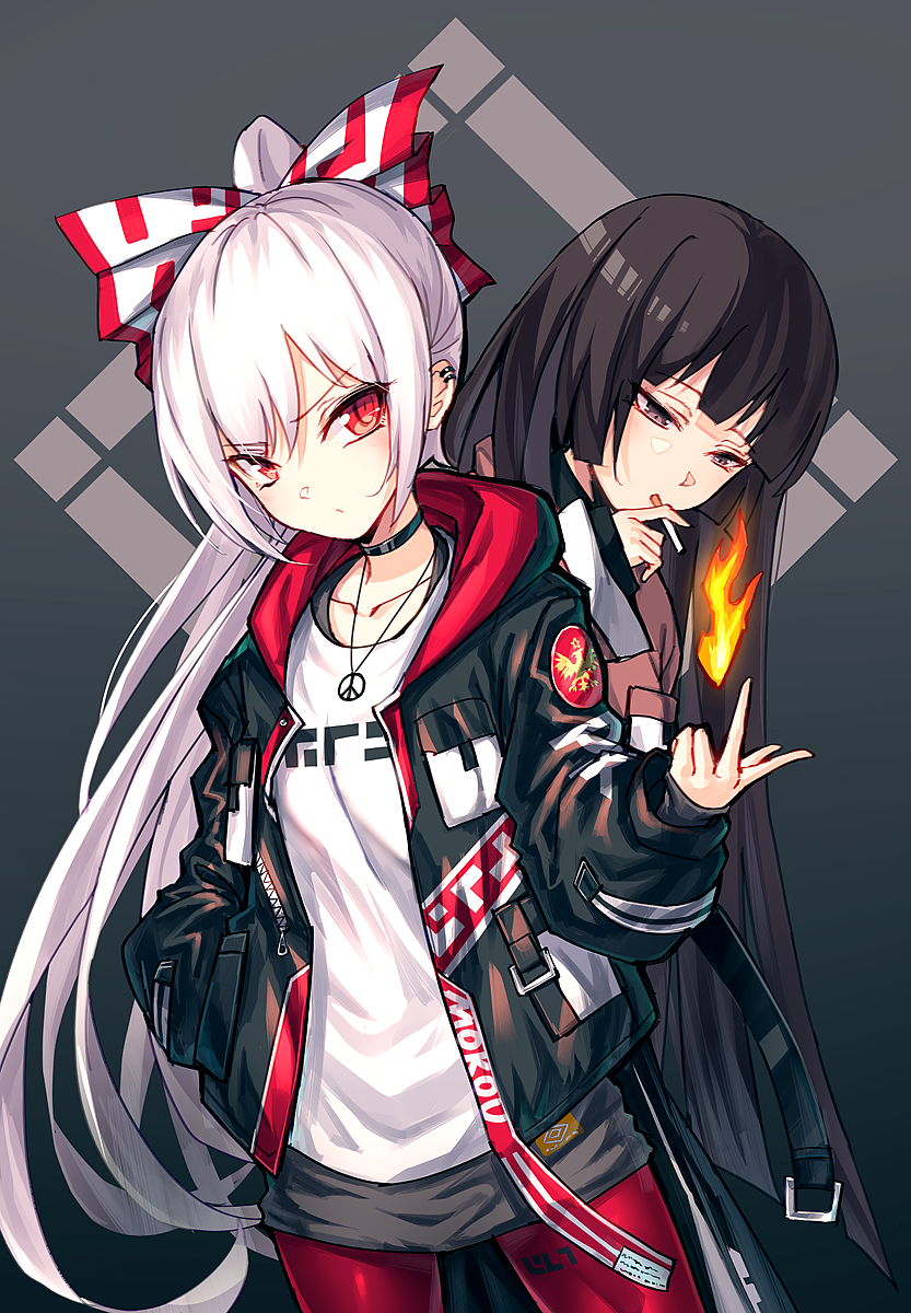 fujiwara no mokou and houraisan kaguya (touhou) drawn by koissa
