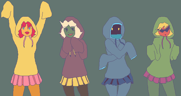 wednesday, tuesday, thursday, and monday (khimera destroy all monster girls) drawn by moon_hood