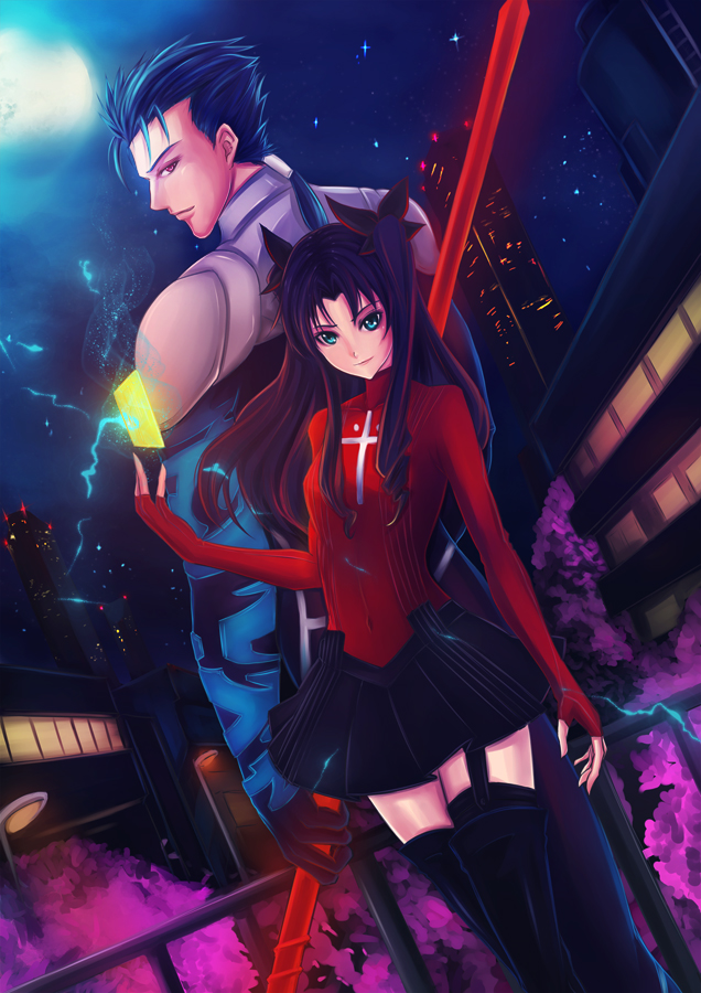 cu chulainn and tohsaka rin (fate and 1 more) drawn by rinbukyoku