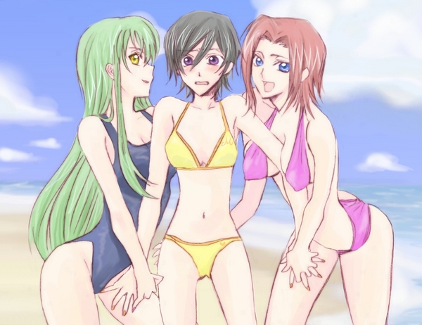 c.c., kouzuki kallen, and luluko (code geass) drawn by biba_(artist)