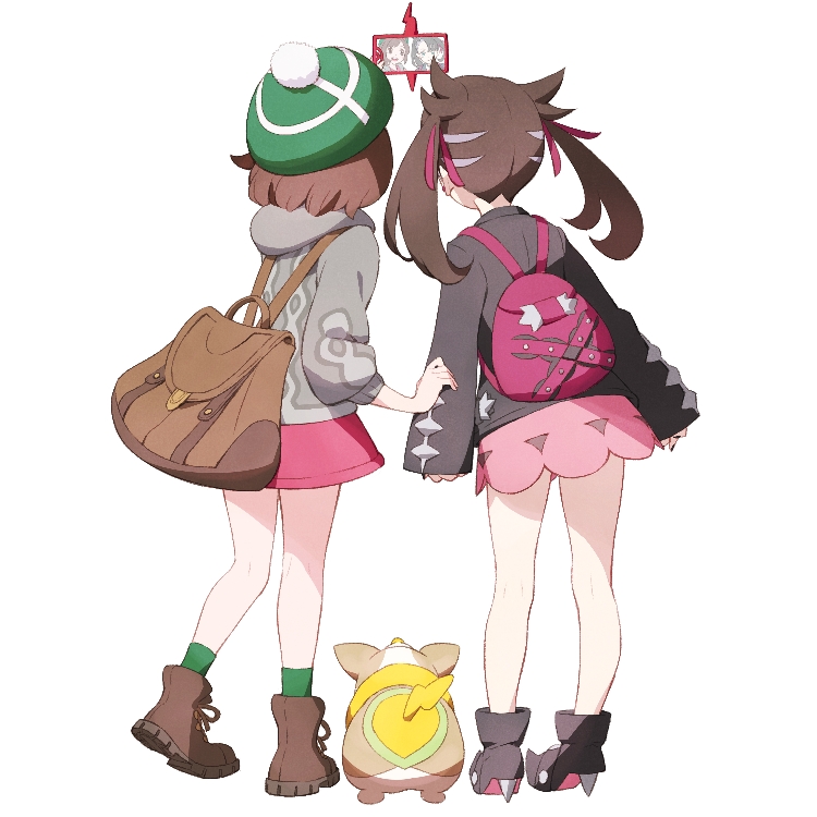 marnie, gloria, rotom, rotom phone, and yamper (pokemon and 1 more) drawn by nemoto_yuuma