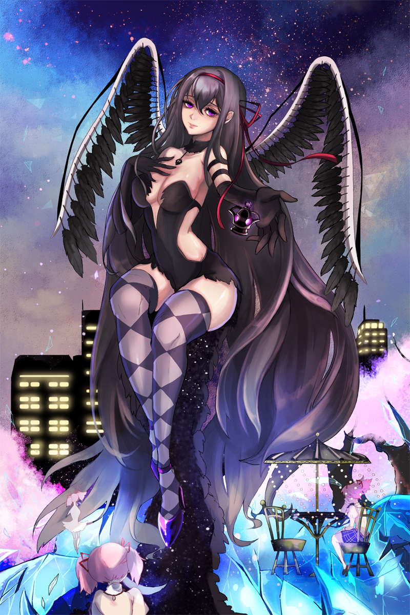 akemi homura, kaname madoka, and akuma homura (mahou shoujo madoka magica and 1 more) drawn by punch_(bandi)