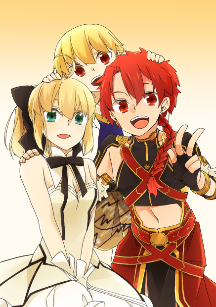artoria pendragon, gilgamesh, saber lily, child gilgamesh, and alexander (fate and 1 more) drawn by bnsn