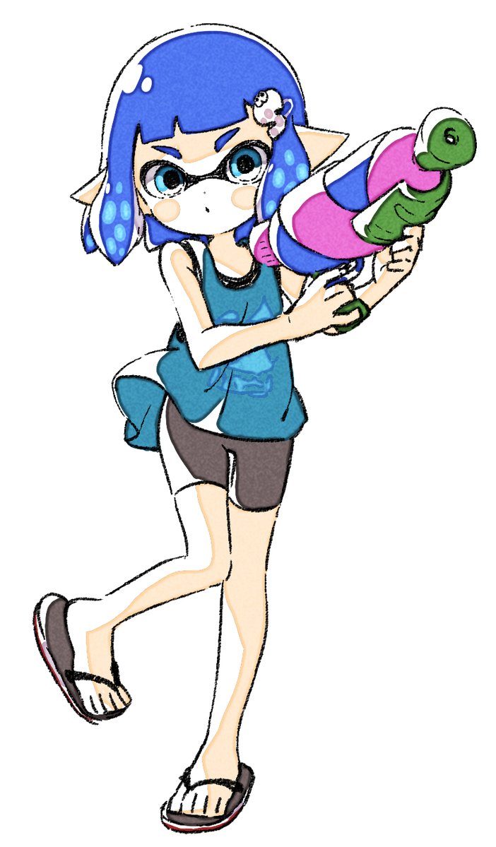 inkling player character and inkling girl (splatoon) drawn by sen_squid