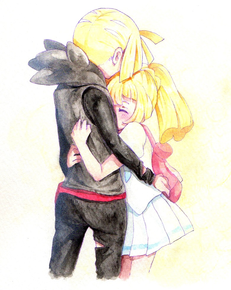 lillie and gladion (pokemon and 1 more) drawn by momo_amai