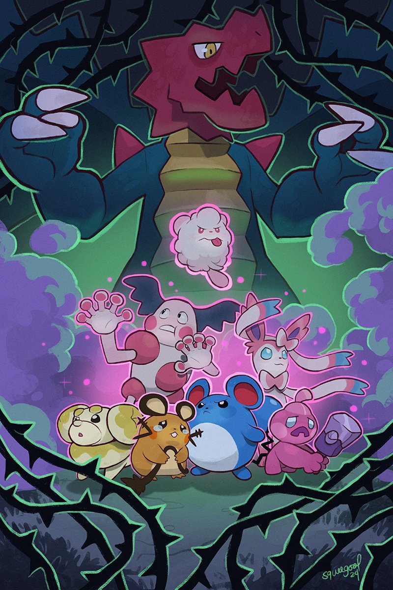 sylveon, marill, dedenne, swirlix, mr. mime, and 3 more (pokemon) drawn by squeegool