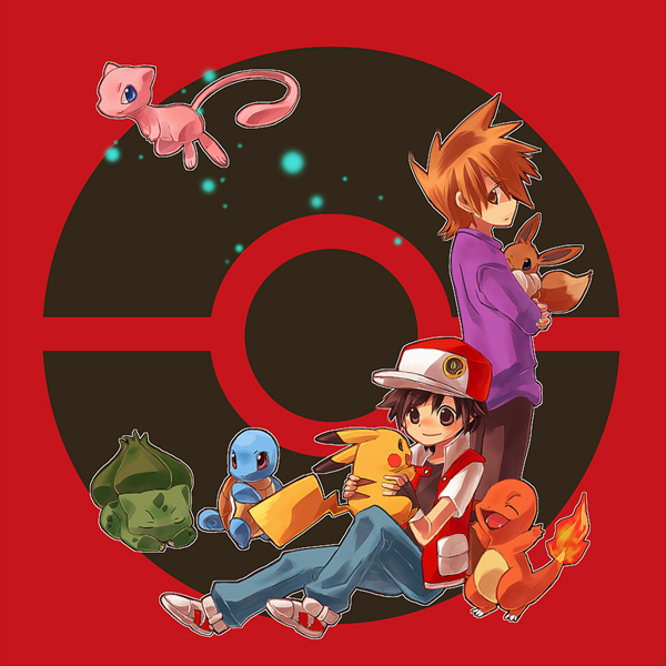 pikachu, red, eevee, blue oak, bulbasaur, and 3 more (pokemon and 1 more) drawn by peco_poco_peco