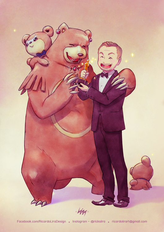 teddiursa, ursaring, and leonardo dicaprio (pokemon and 1 more) drawn by rickslira