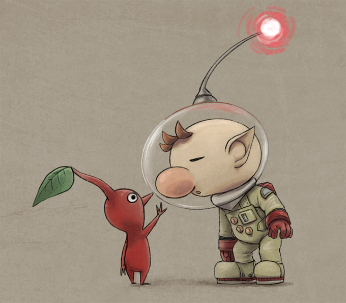 red pikmin and olimar (pikmin) drawn by naru_(wish_field)