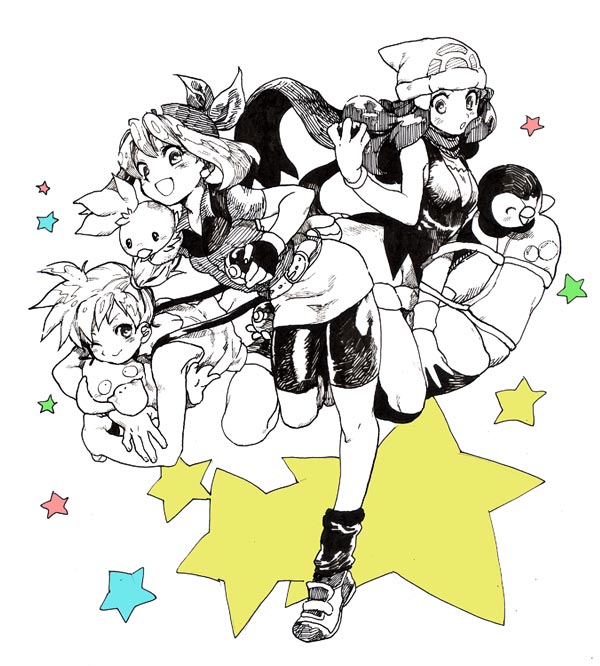dawn, may, misty, piplup, torchic, and 1 more (pokemon) drawn by nitako