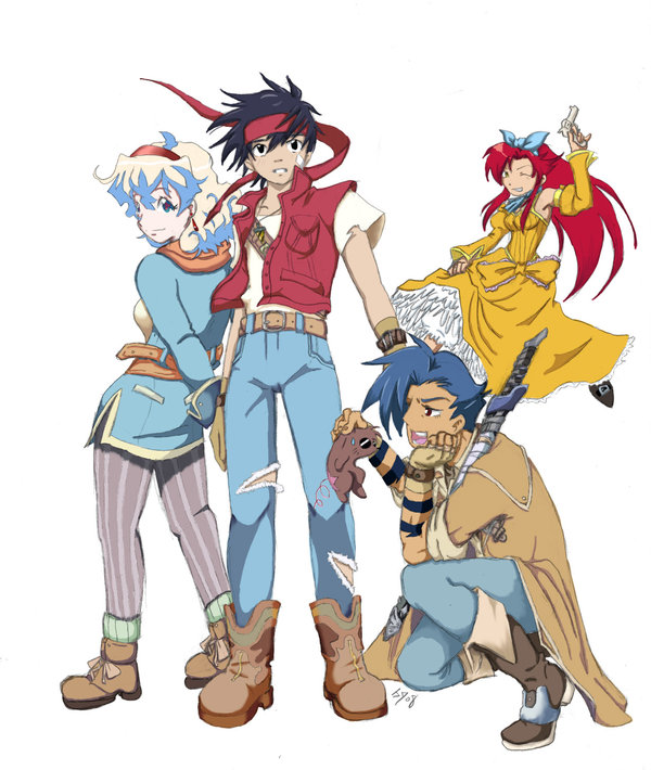 yoko littner, nia teppelin, simon, kamina, boota, and 4 more (tengen toppa gurren lagann and 2 more) drawn by stephodell