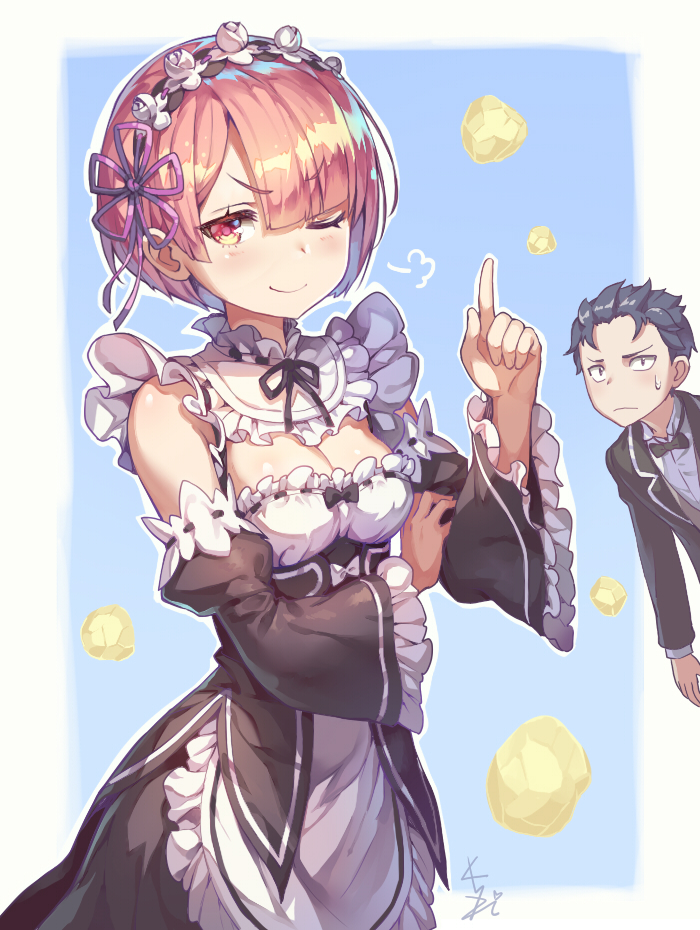 ram and natsuki subaru (re:zero kara hajimeru isekai seikatsu) drawn by kakiman