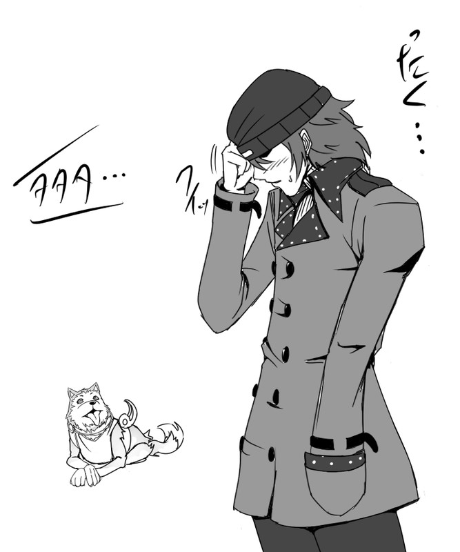 aragaki shinjirou and koromaru (persona and 2 more) drawn by suta_furachina
