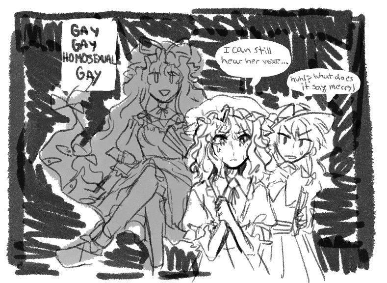 yakumo yukari, usami renko, and maribel hearn (touhou) drawn by idkrn