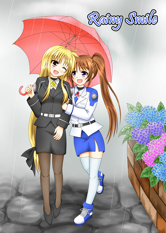 fate testarossa and takamachi nanoha (lyrical nanoha and 2 more) drawn by raikkonen713