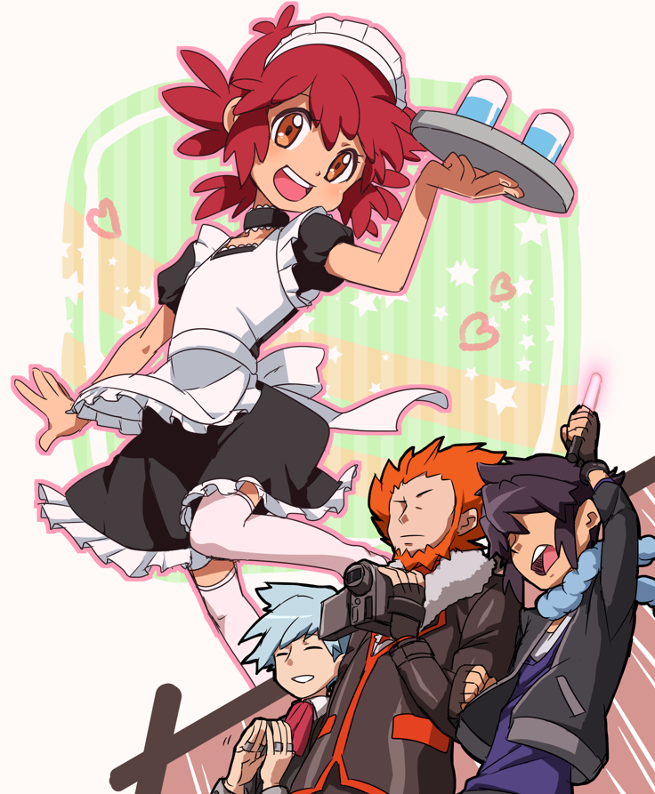 steven stone, lysandre, alain, and mairin (pokemon and 1 more) drawn by ameiro_pk