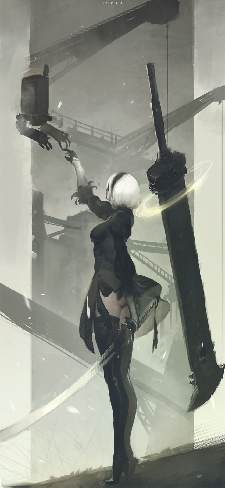2b and pod (nier and 1 more) drawn by juniu21