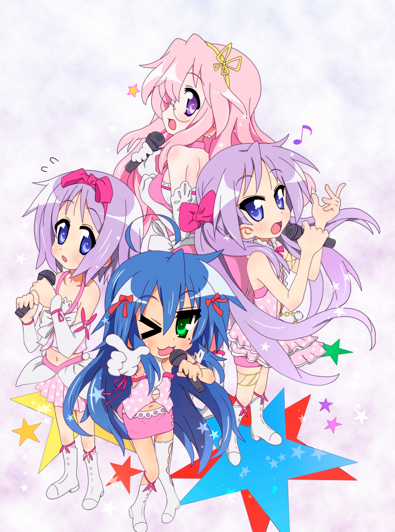 hiiragi kagami, izumi konata, hiiragi tsukasa, and takara miyuki (idolmaster and 1 more) drawn by tyke