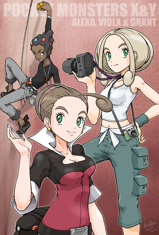 viola, alexa, and grant (pokemon and 1 more) drawn by wackybee