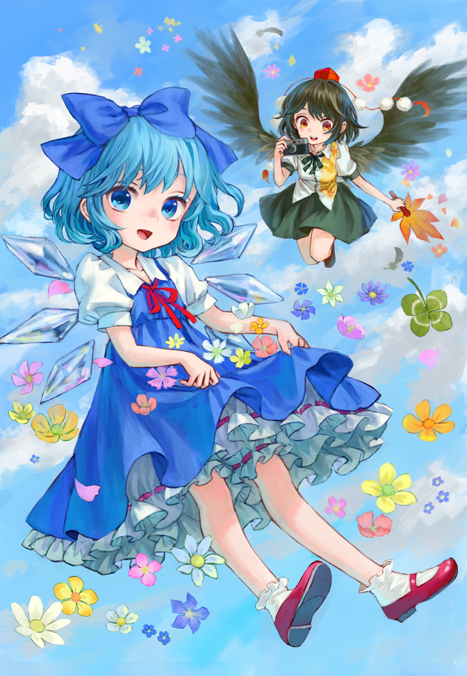 cirno and shameimaru aya (touhou and 1 more) drawn by ama-tou